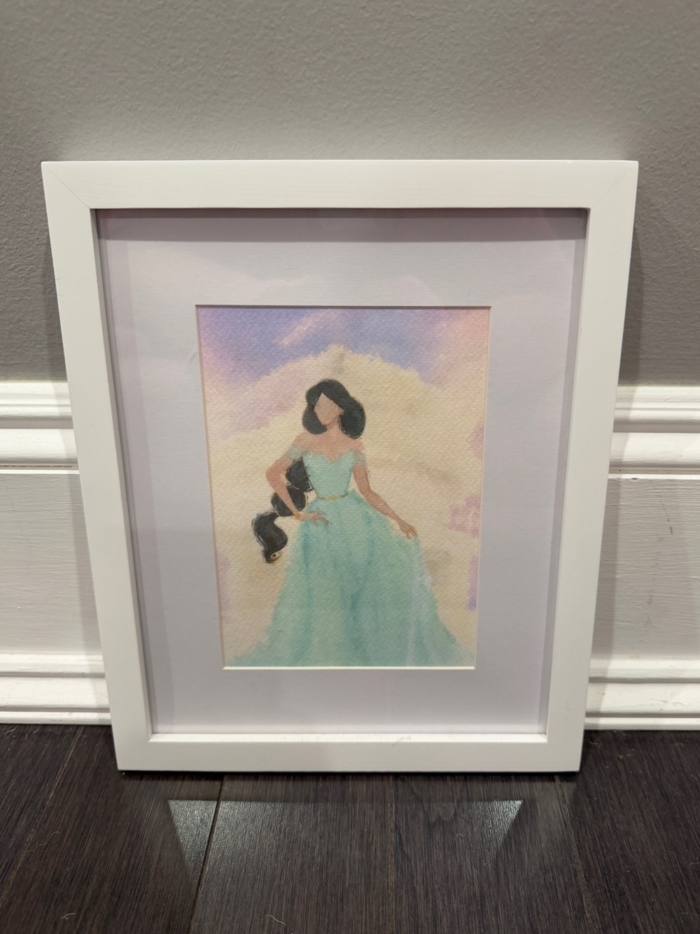 NWOT CUSTOM MADE Disney Princess Jasmine Watercolor Portrait Frame 11” x 9”